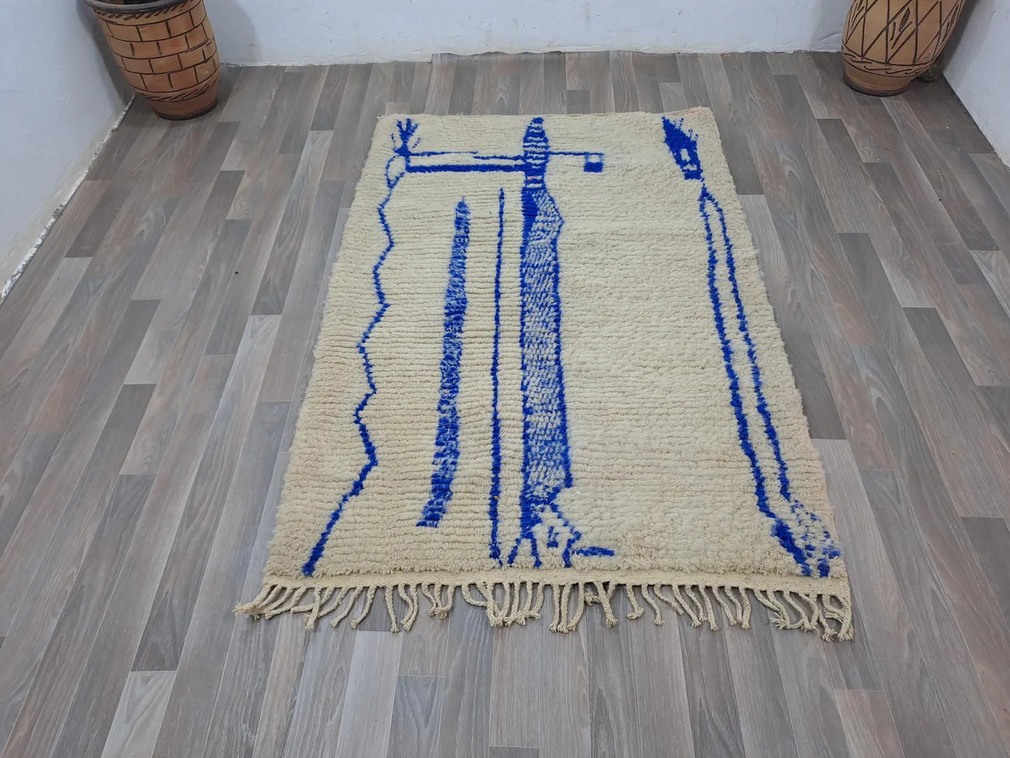 Beni Ourain - White Blue Rug